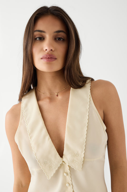 Product--Priscilla satin blouse macadamia yellow