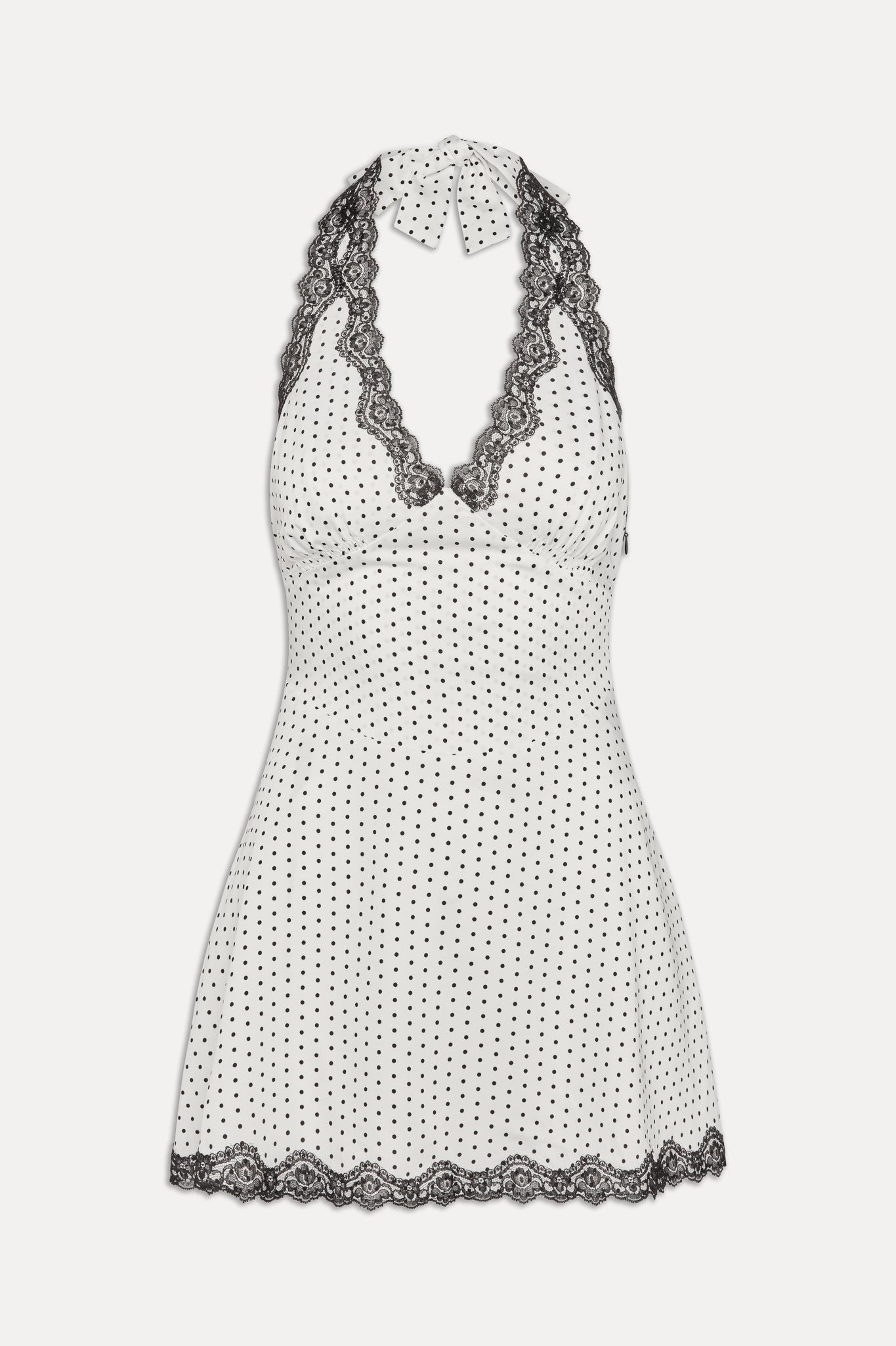 Audrey Satin Mini Dress  White Polka Dot