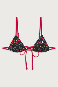 Lumia Triangle Bralette Bikini Top - Cherry Hearts