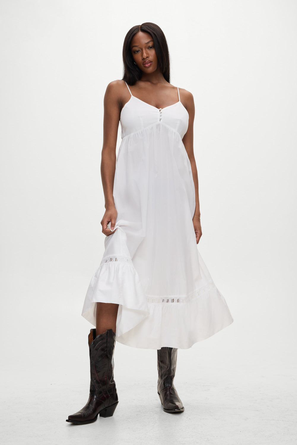 Airy Poplin Midi Dress   White