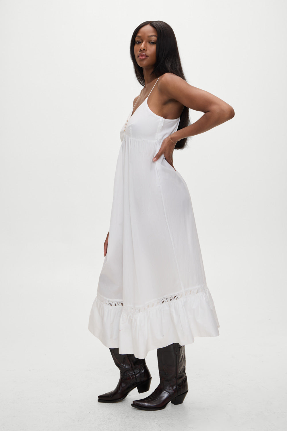 Airy Poplin Midi Dress   White