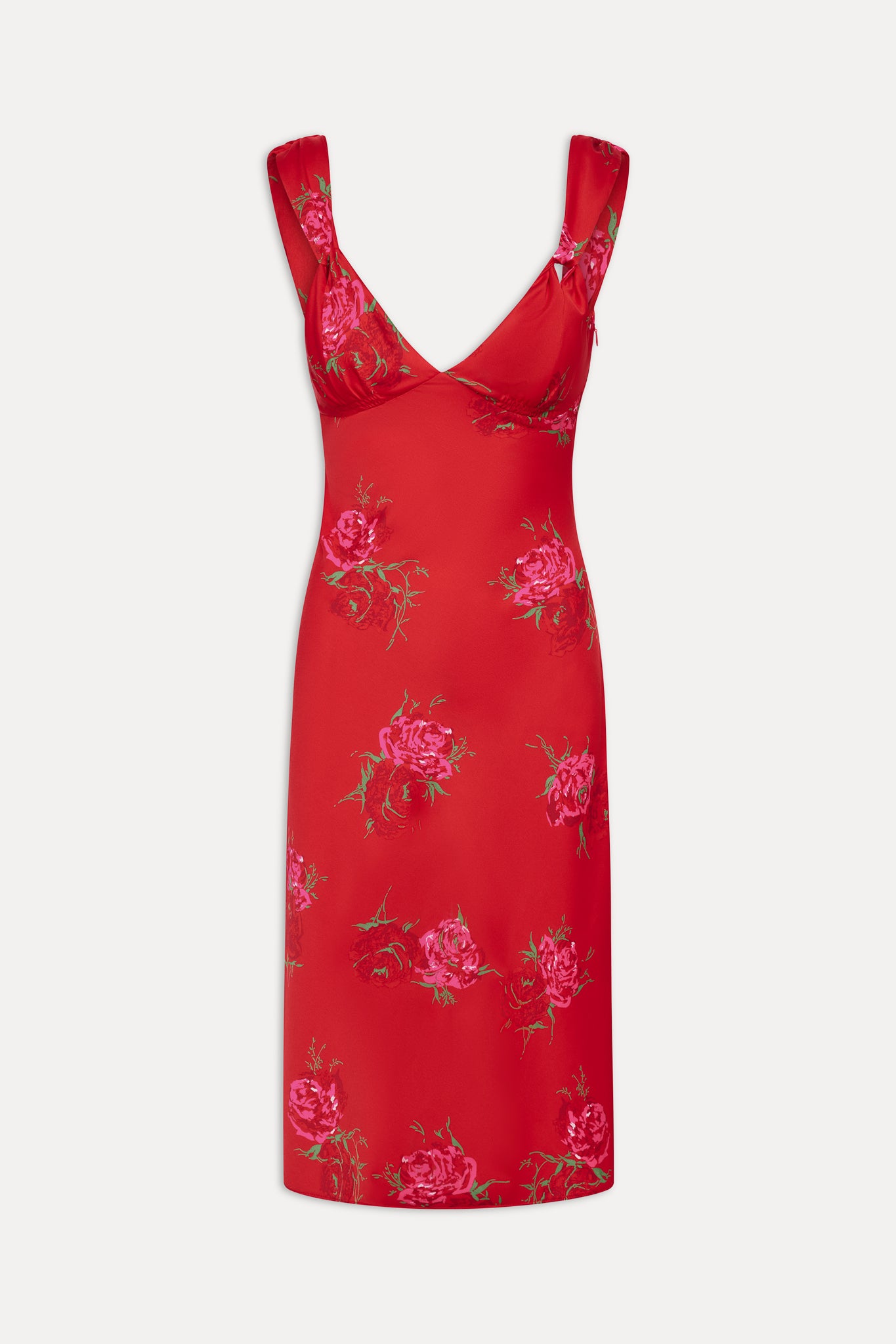 Aurora Satin Floral Midi Dress - Red Rose Brushstroke Aurora Satin Floral Midi Dress - Red Rose Brushstroke