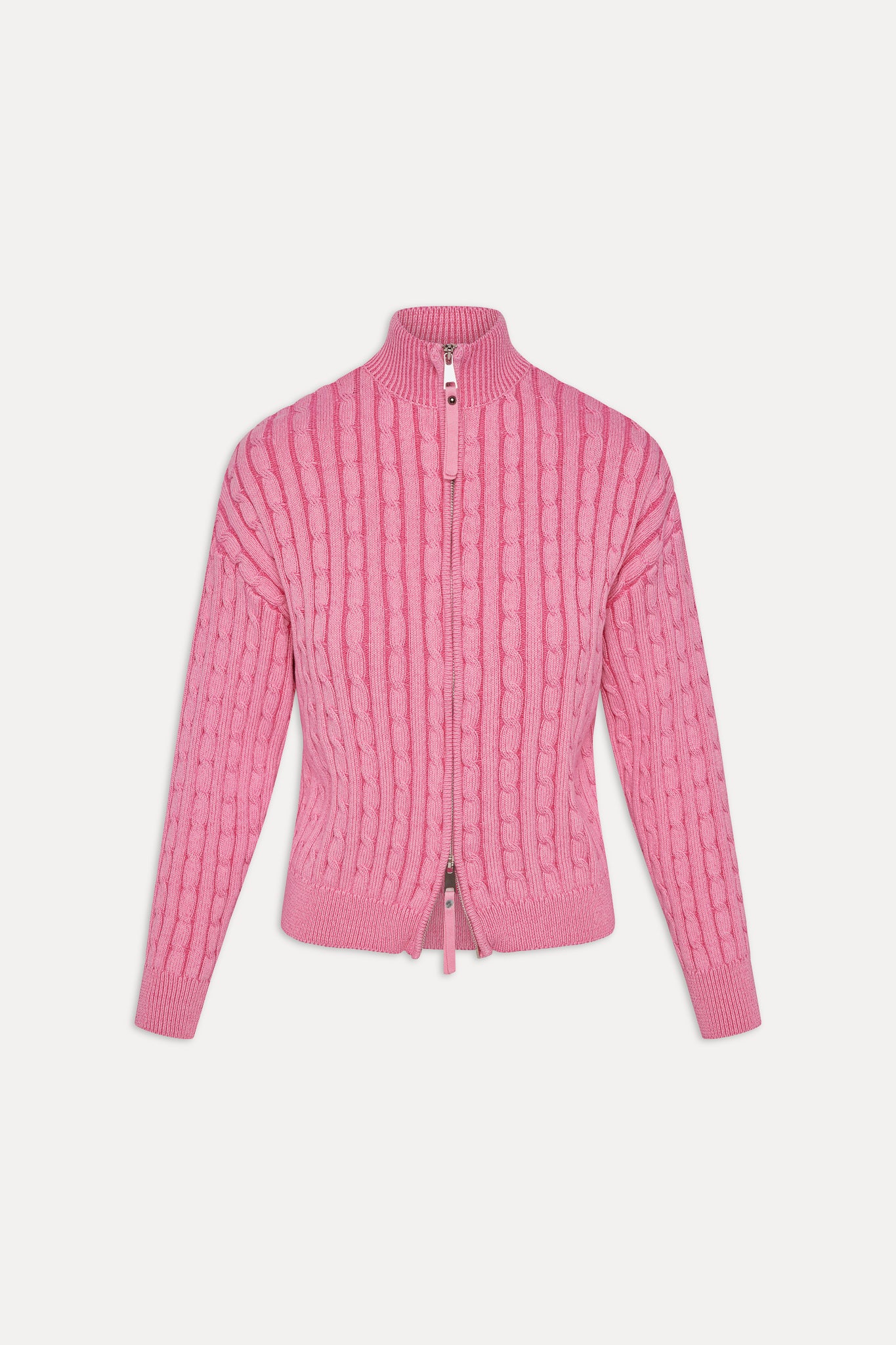 Bea Cable Knit Zip Up Sweater - Sweetheart