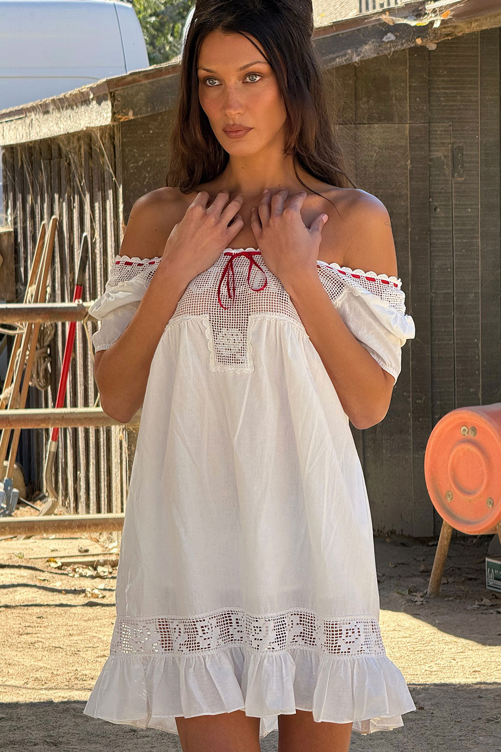 x BELLA HADID Western Poplin Mini Dress - White x BELLA HADID Western Poplin Mini Dress - White