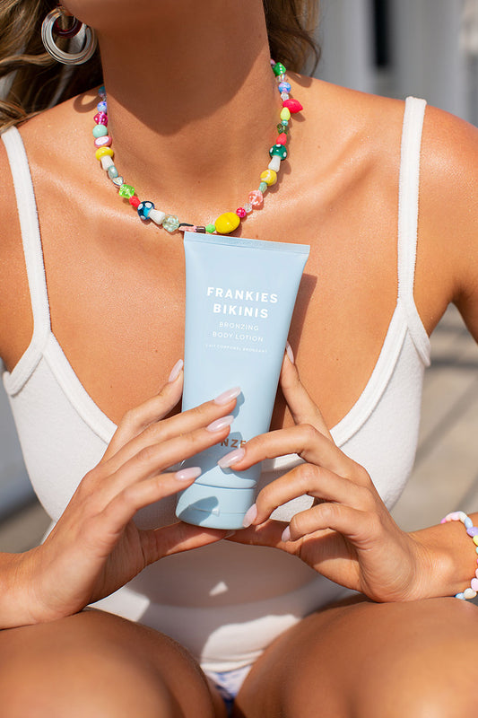 bronzing body lotion bronze lifestyle photo by Frankies Bikinis 