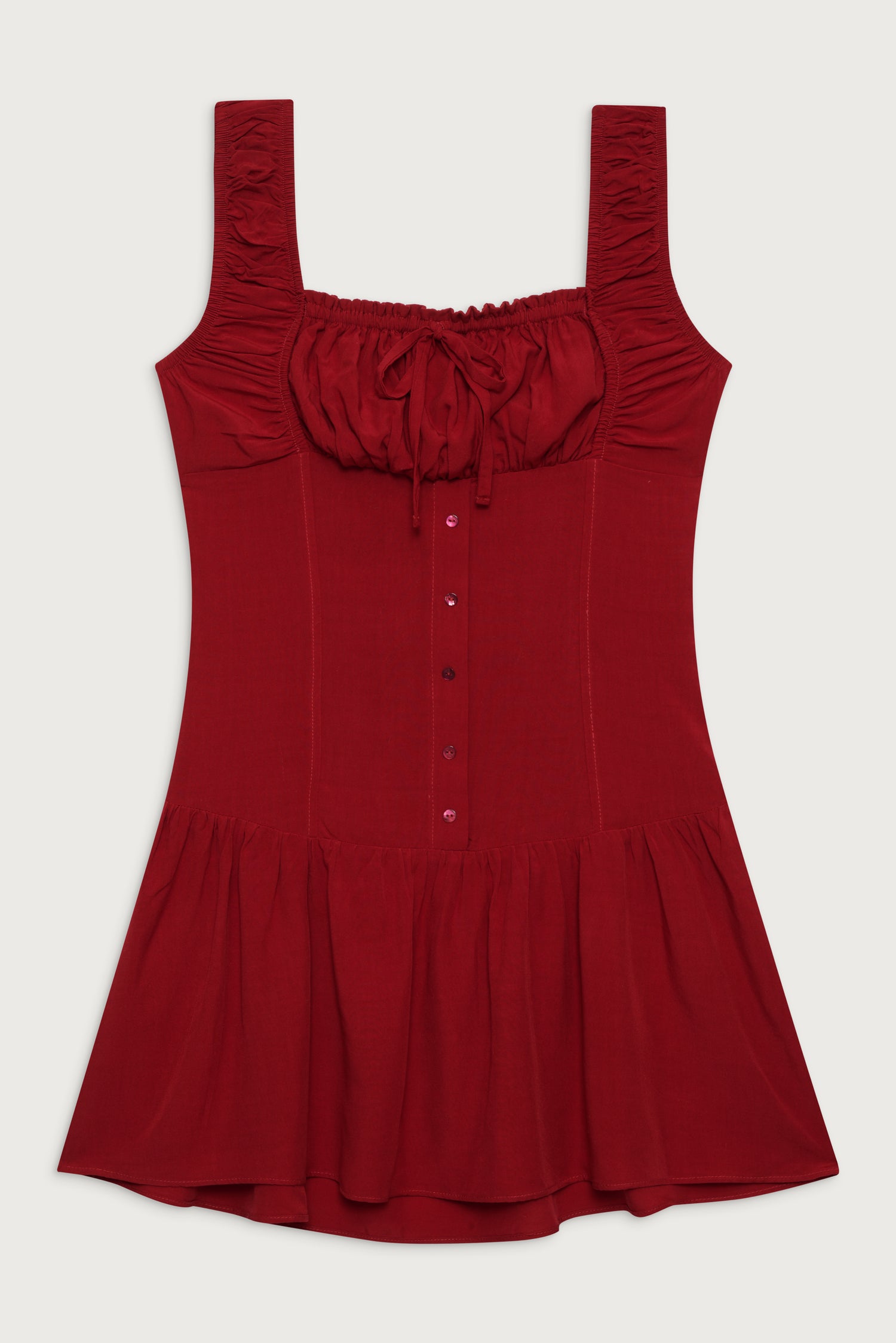 Red Corset Strap Frill Mini Dress - Red / S
