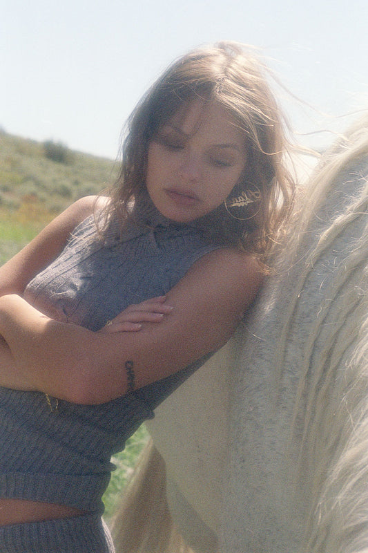 Axel Cable Cloud Knit Sleeveless Sweater Dark Pearl by Frankies Bikinis 