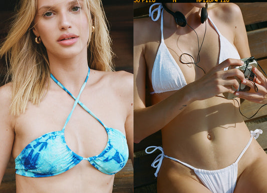 Jared Halter Aqua Tie Dye Top and Nicola String Bikini Set Crush White by Frankies Bikinis 