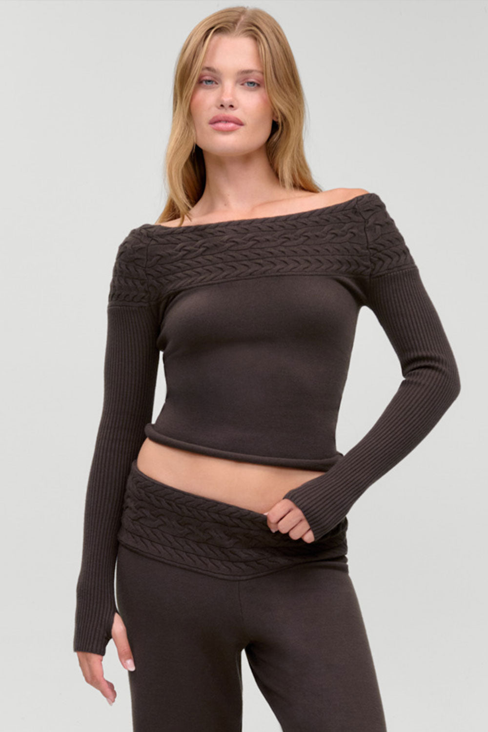 Crosby Cloud Cable Knit Sweater  Chocolate Brown