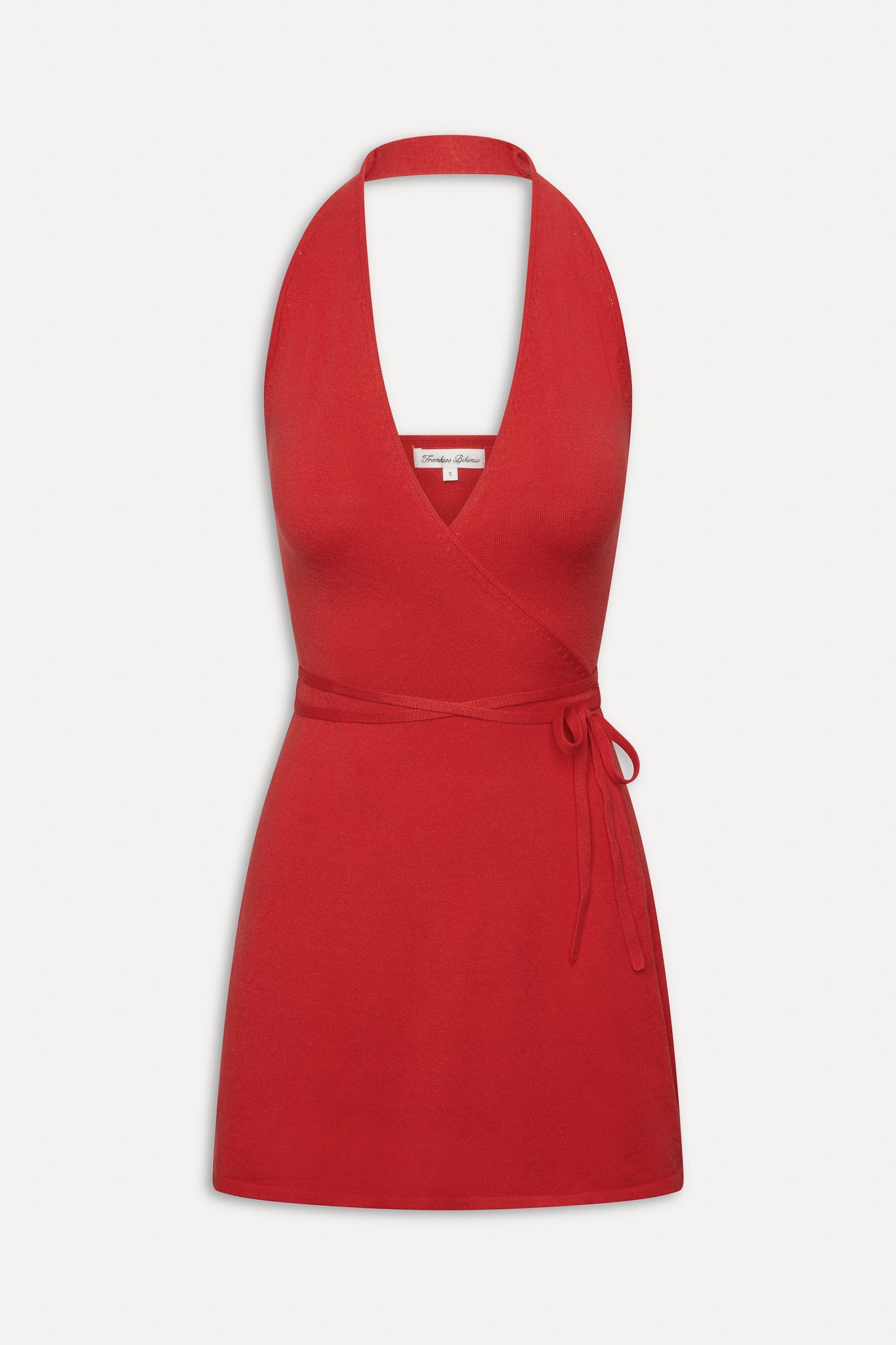 Frankies Bikinis | Evening Halter Wrap Mini Dress | Cherry Cherry / XL Frankies Bikinis | Evening Halter Wrap Mini Dress | Cherry Cherry / XL