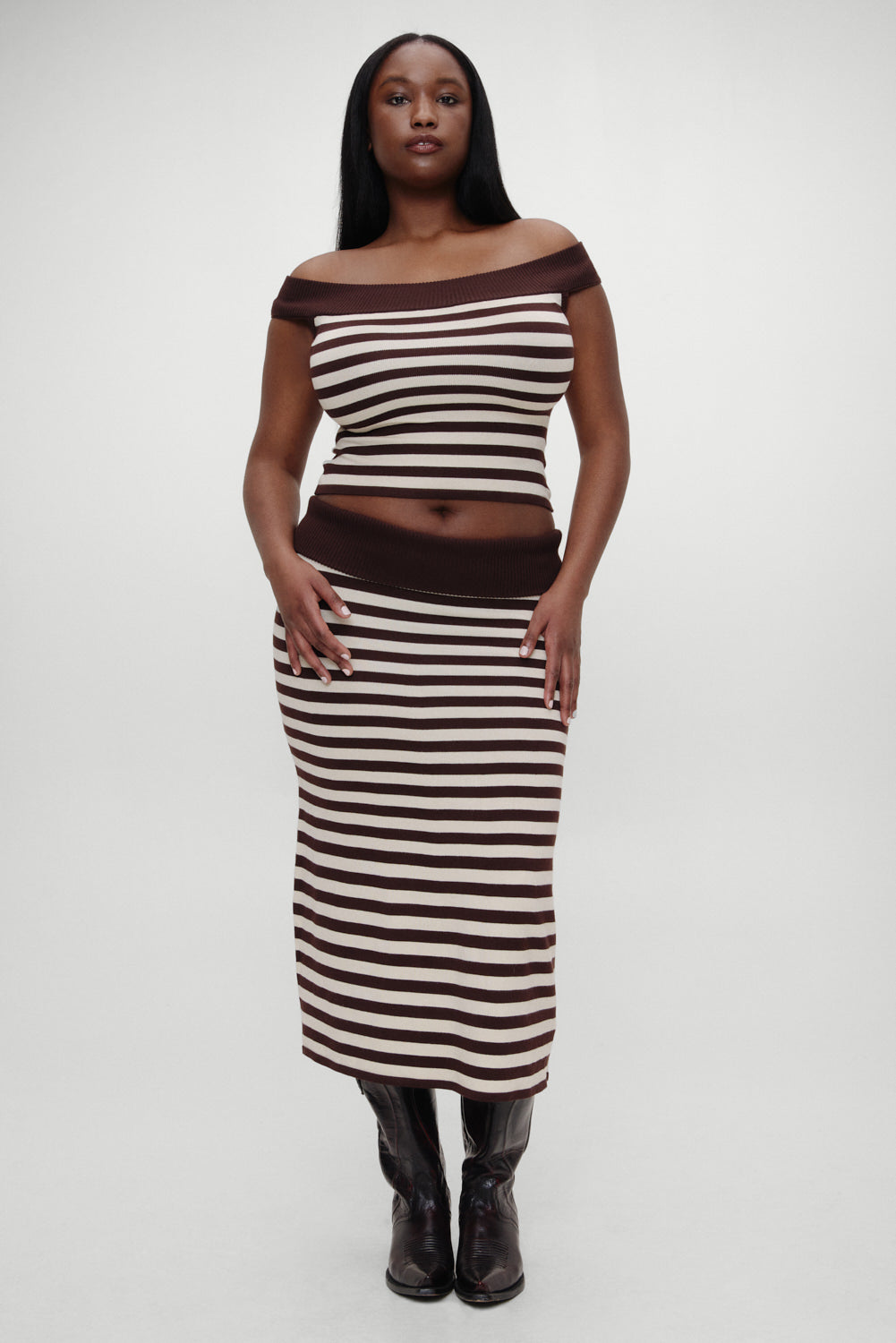 x BELLA HADID Tucker Knit Midi Skirt  Cowboy Stripe