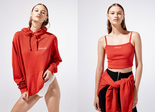 Logo Terry Hoodie Red and Logo Baby Red Tank Top by Frankies Bikinis 