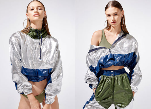 Drift Crop Windbreaker Navy and Windbreaker Green Pants by Frankies Bikinis 