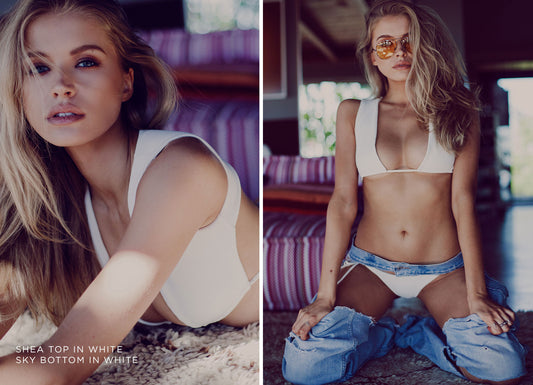 shea top white and sky bottom white by Frankies Bikinis 