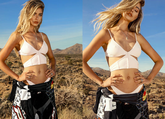 White Ribbed Bustier Bikini Top with Side Cutouts by Frankies Bikinis 