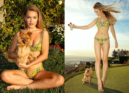 Tai Yellow Plaid Top with Button Detail and Tai Yellow Plaid Cheeky Bottom by Frankies Bikinis 