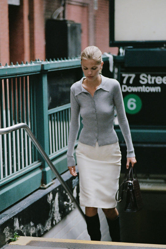 Product-Hover--Brooks ribbed knit collared button up sweater grey rain cloud