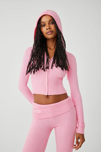 Aimee Cloud Knit Zip Up Hoodie Valentine Pink