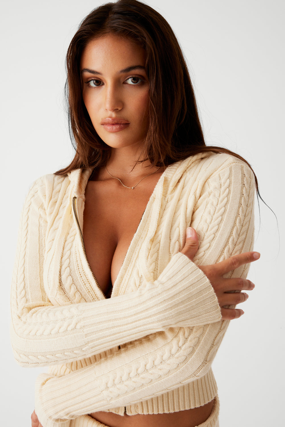 Aimee Cable Cloud Knit Hoodie - French Vanilla