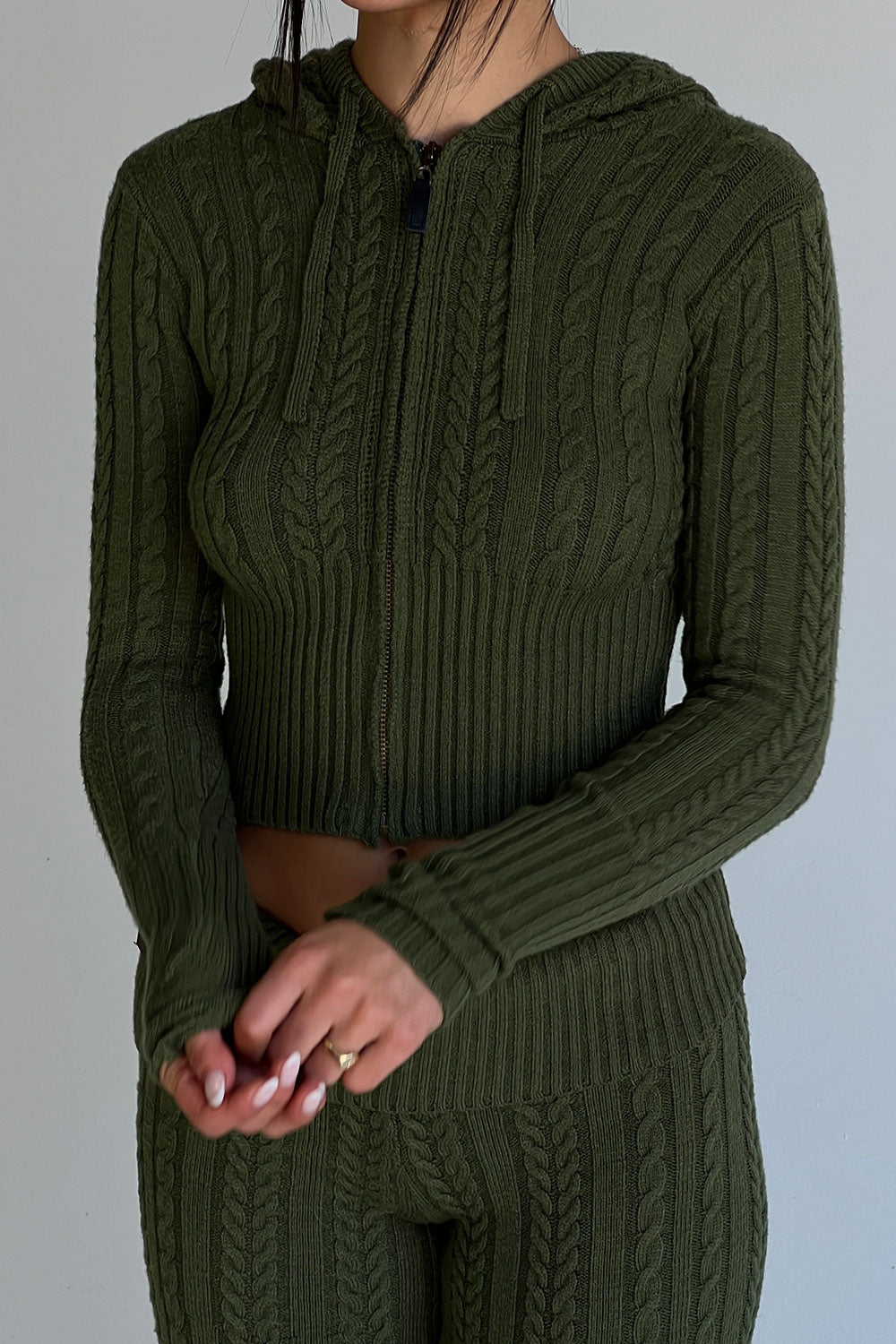 Aimee Cable Cloud Knit Hoodie Jade Green