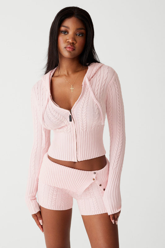 Product--Aimee cable cloud knit hoodie rose quart