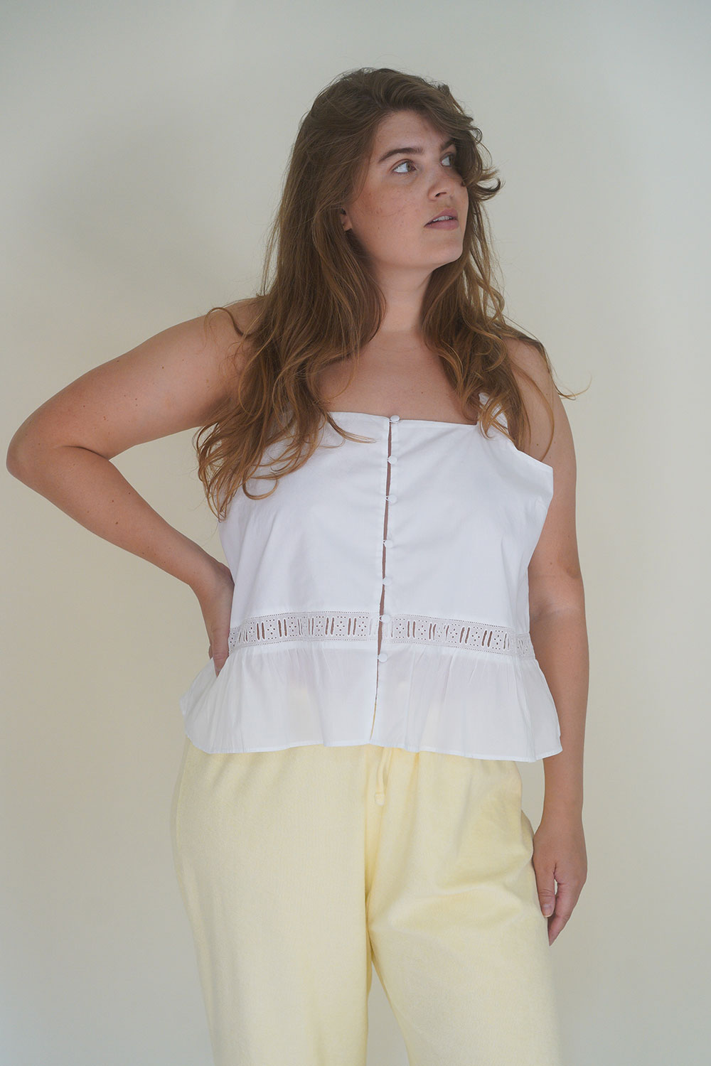 x DJERF AVENUE Airy Poplin Buttoned Top - White