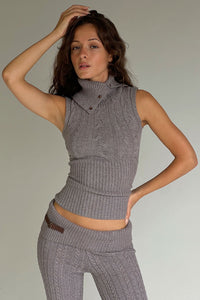 Axel Cable Cloud Knit Sleeveless Sweater - Dark Pearl