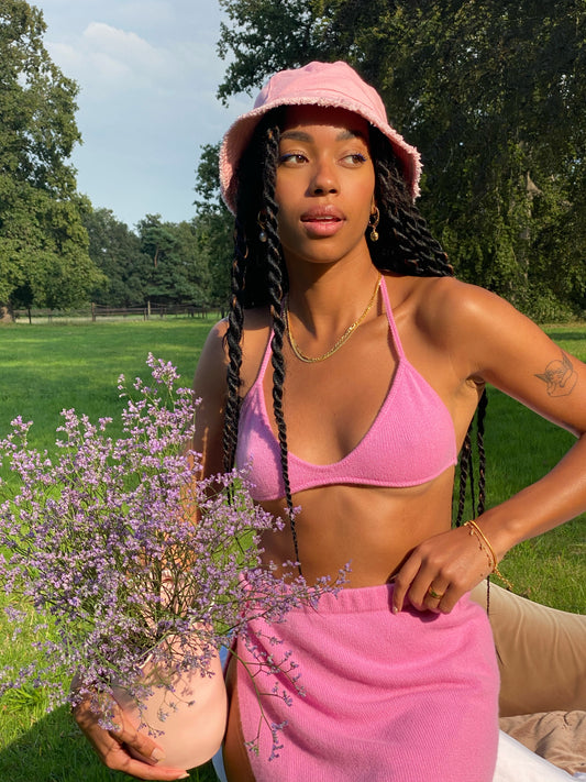 Amaka Hamelijnck Edit Bra Top and Mini Skirt Rose Cashmere Set by Frankies Bikinis 