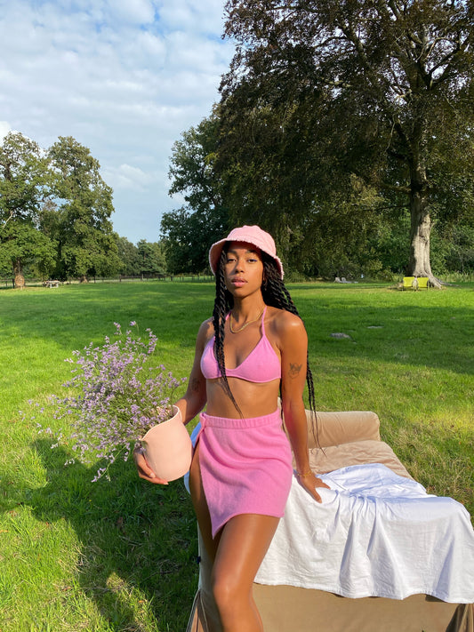 Amaka Hamelijnck Edit Bra Top and Mini Skirt Rose Cashmere Set by Frankies Bikinis 