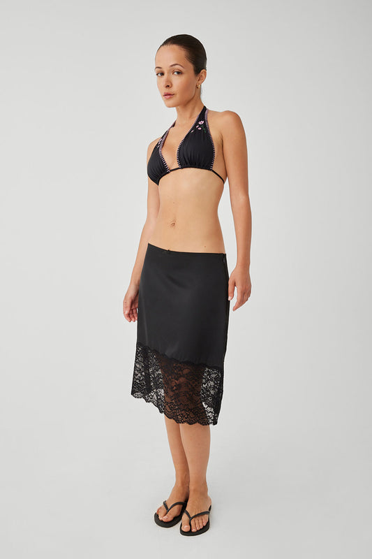Product--Chamomile Satin Midi Skirt Black