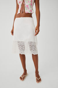 Chamomile Satin Midi Skirt White