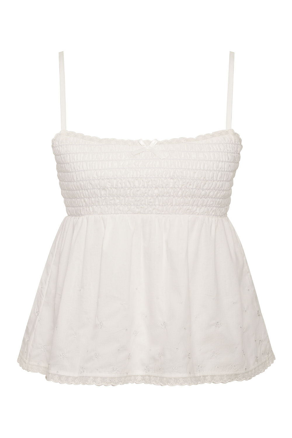 White Ruffle Tank Cherub Embroidered Ruffle Tank - White