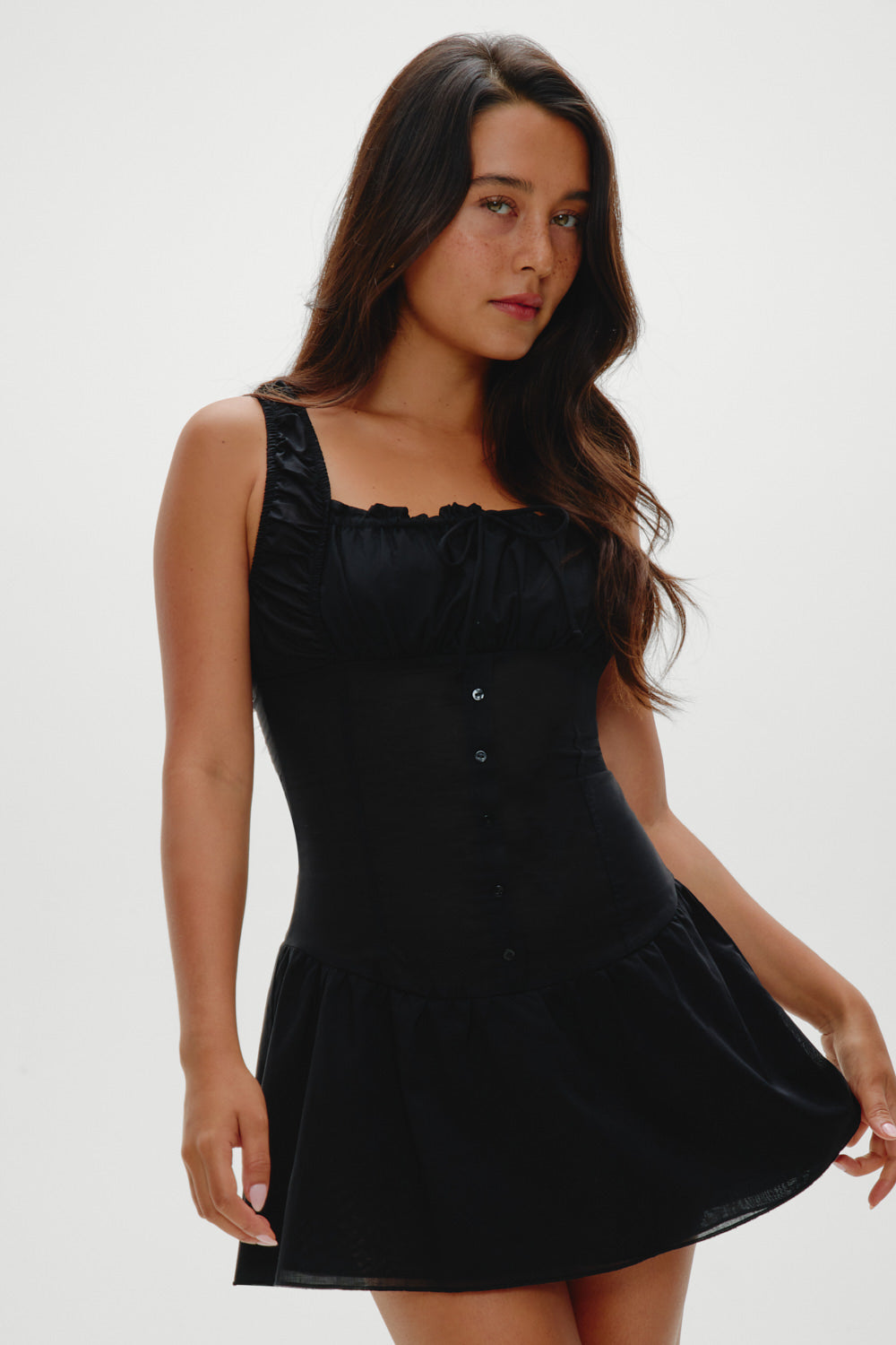 Christa Ruffle Mini Dress  Black