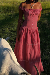 Christabelle Ruffle Maxi Dress Ladybug Gingham