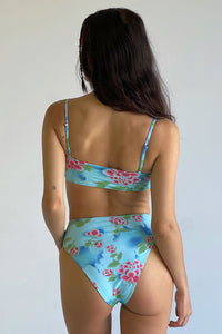 Jenna Floral High Waist Bikini Bottom Blue Daiquiri