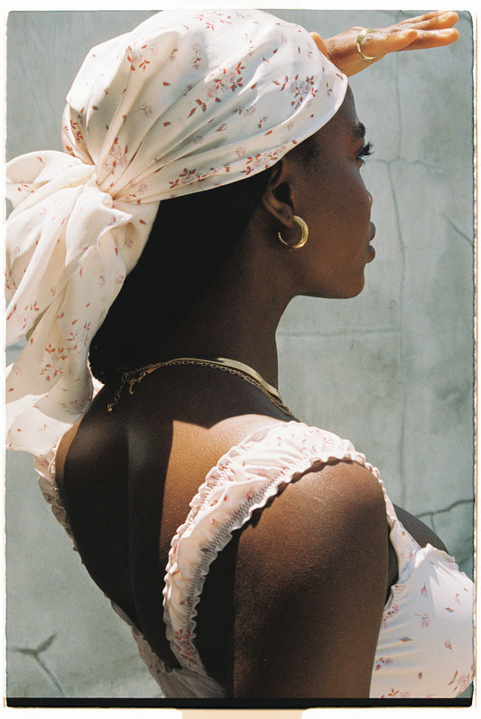 resort 2021 sweet rose silk scarf by Frankies Bikinis 