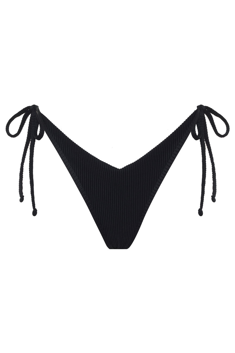 Adjustable Black Textured Cheeky Bikini Bottom Bottom Cloque Preto