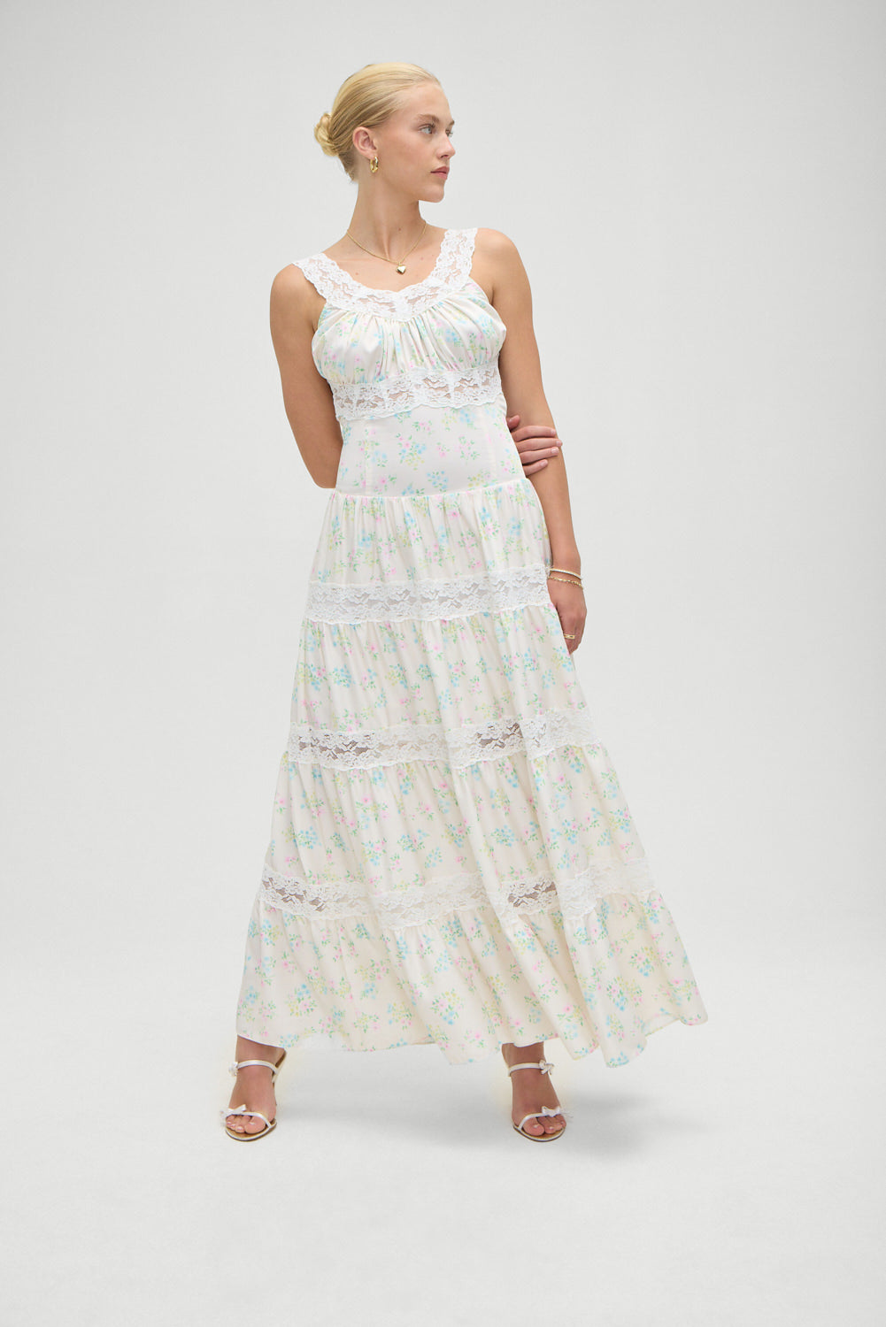 Dakota Floral Satin Maxi Dress - French Riviera