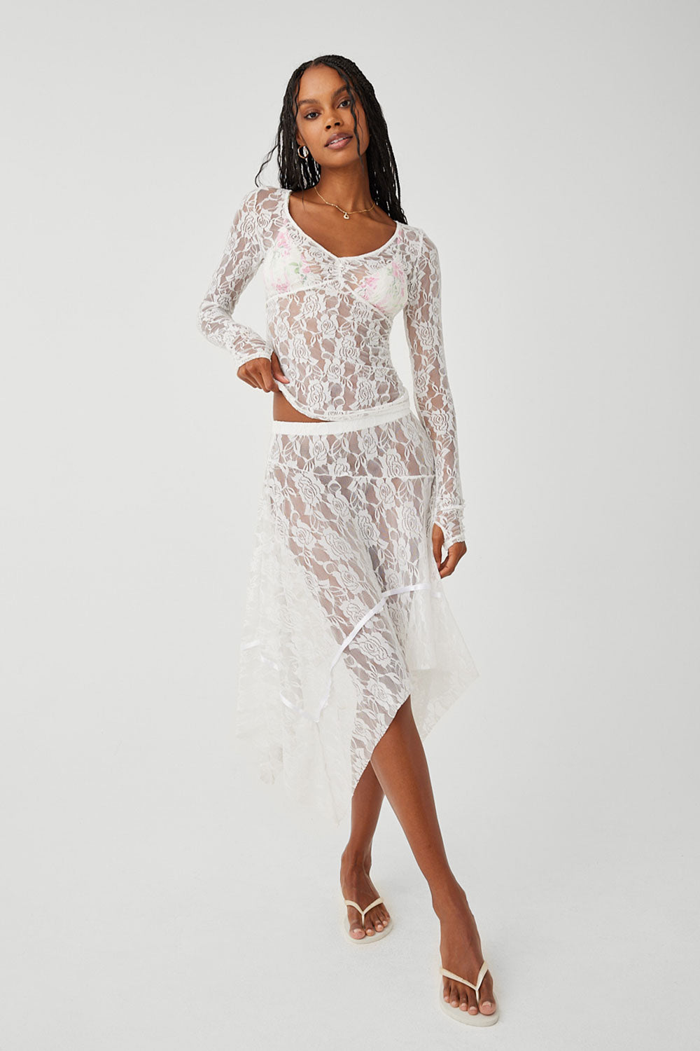 Sweeten the Occasion White Lace Long Sleeve Top