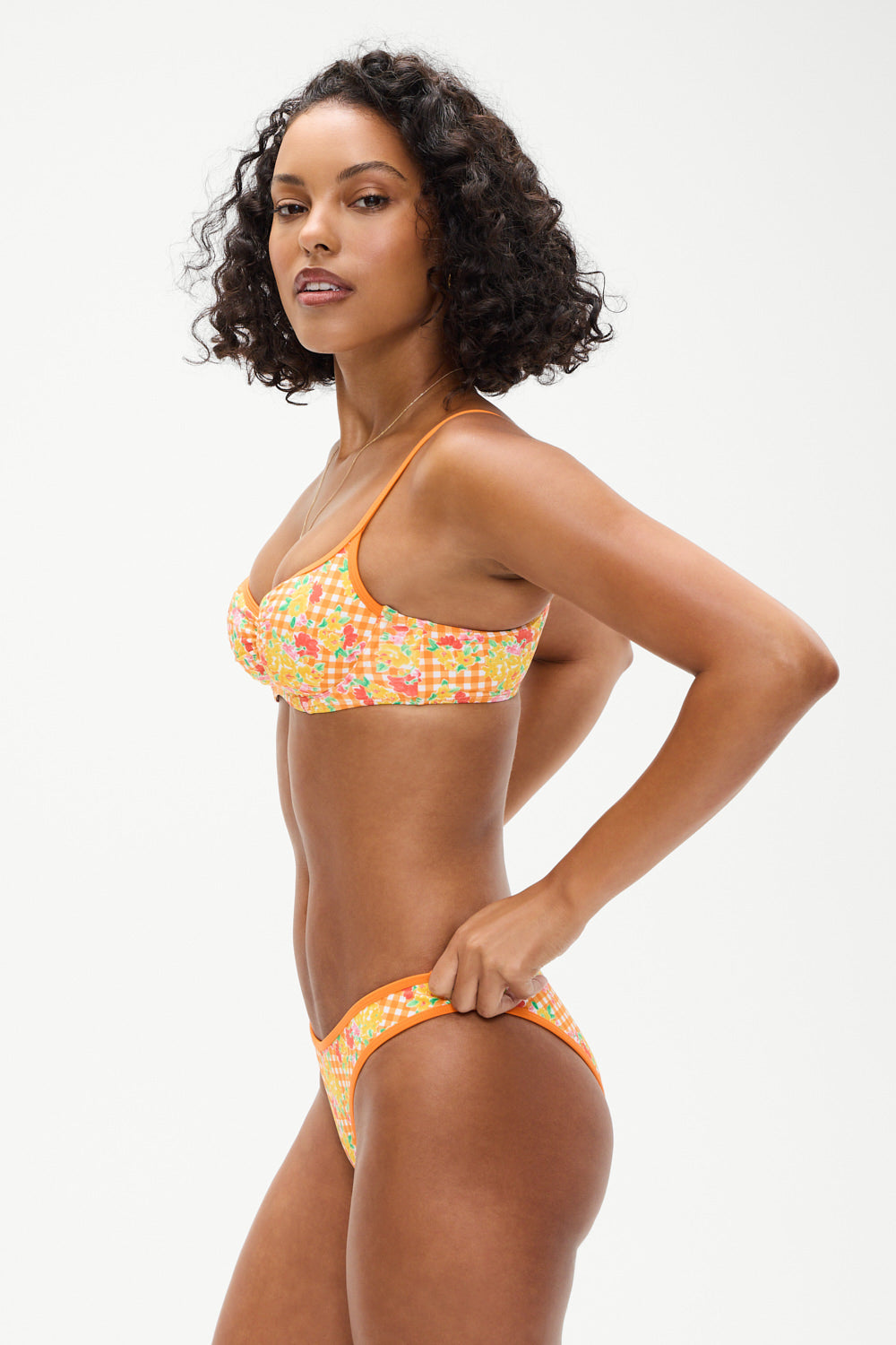 Dove Floral Classic Bikini Bottom  Marigold Gingham