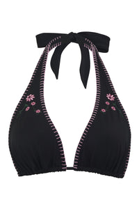 Diana Embroidered Halter Bikini Top Sea Fairy Black