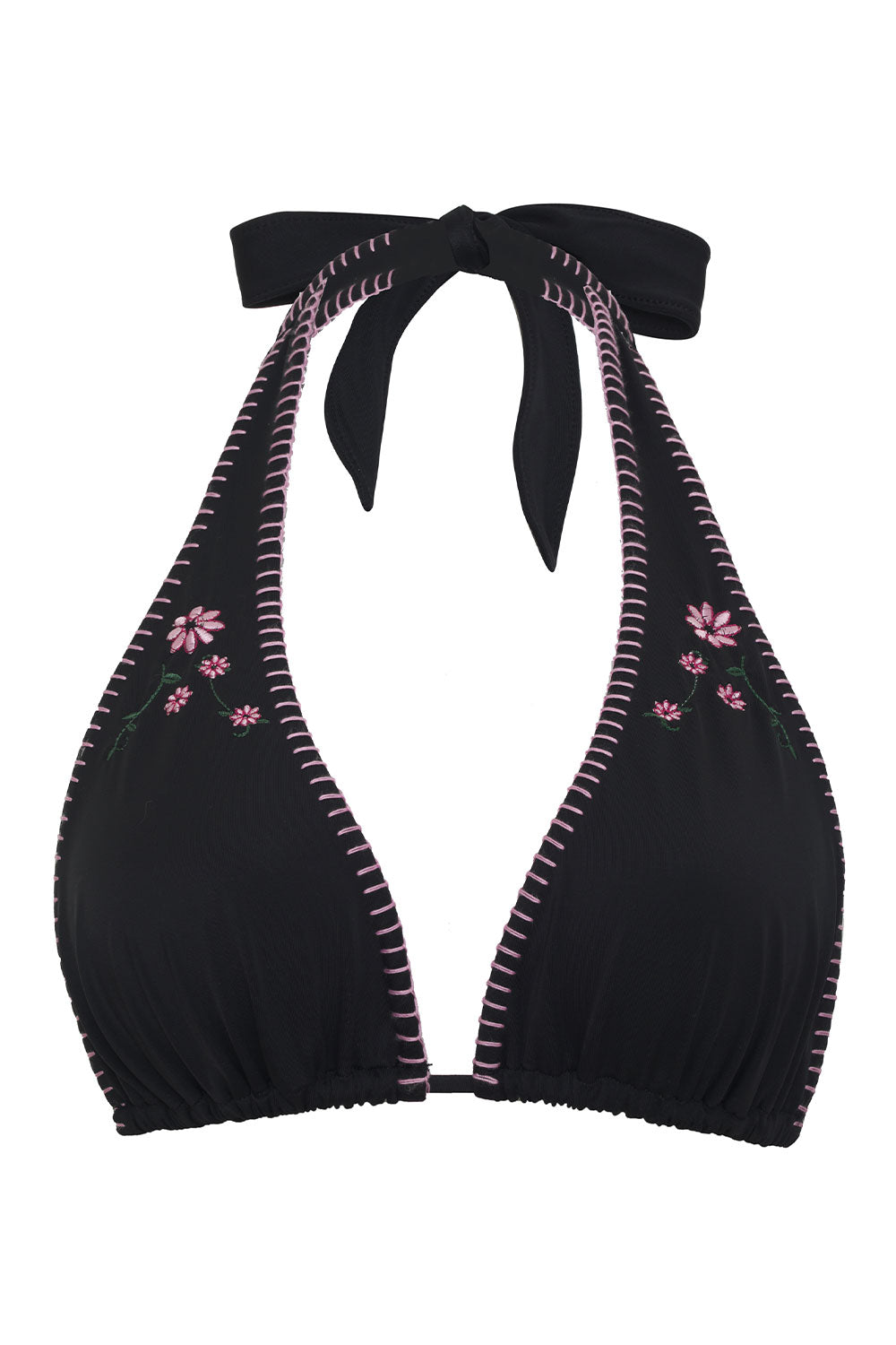 Diana Embroidered Halter Bikini Top - Sea Fairy Black
