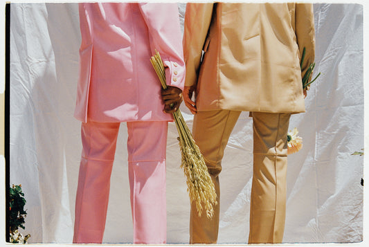 nude and pink vegan leather blazers and pants by Frankies Bikinis 