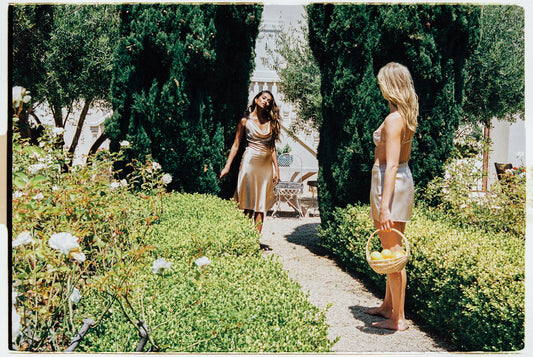 nude silk clothing midi dress and skirt by Frankies Bikinis 