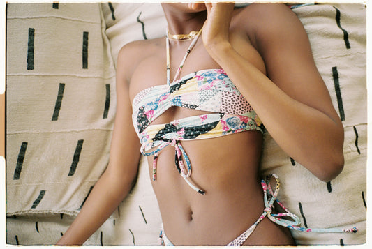 resort 2021 patchwork print halter bikini by Frankies Bikinis 