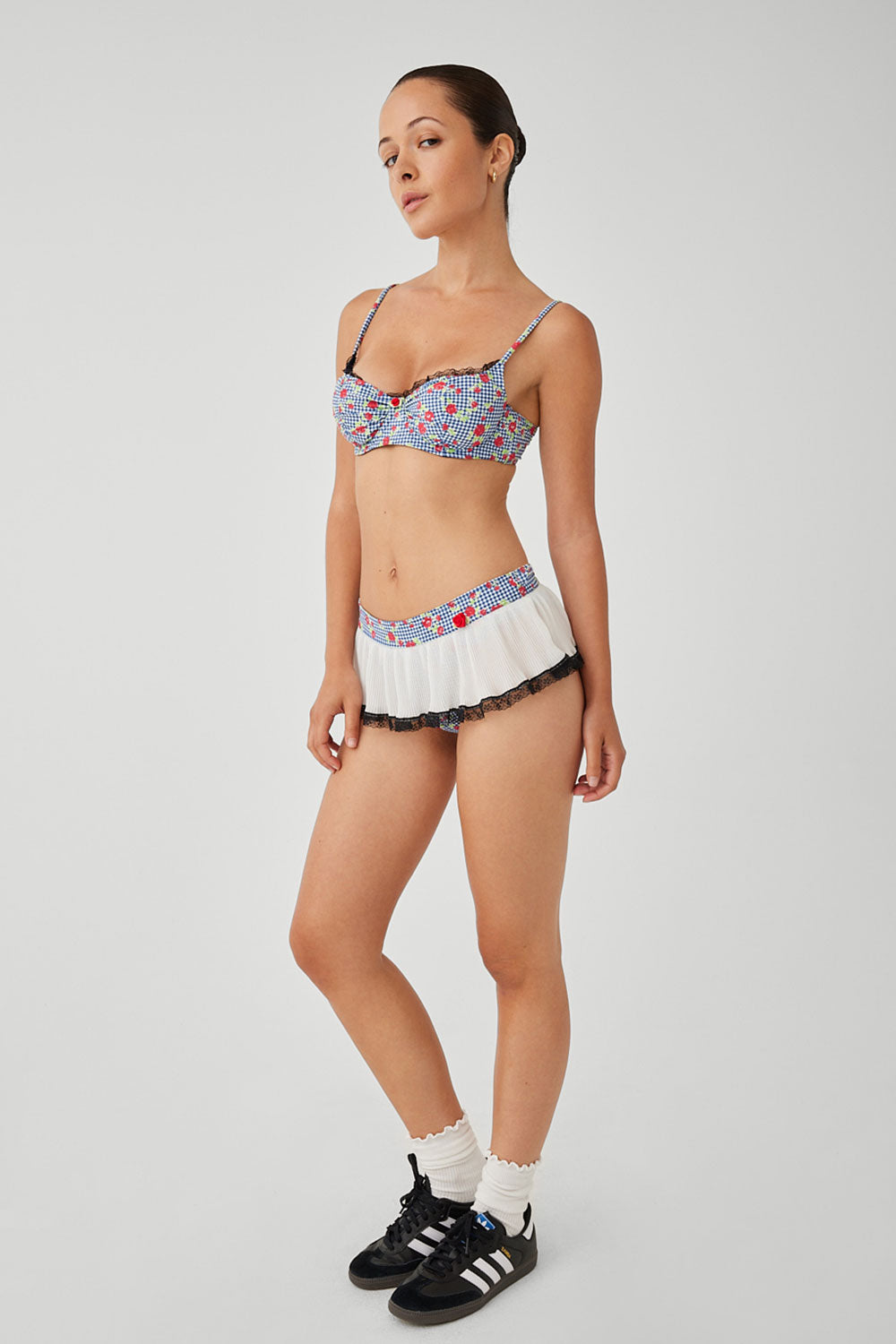 x GUIZIO Ellison Floral Swim Skirt Bikini Bottom - Rose Gingham