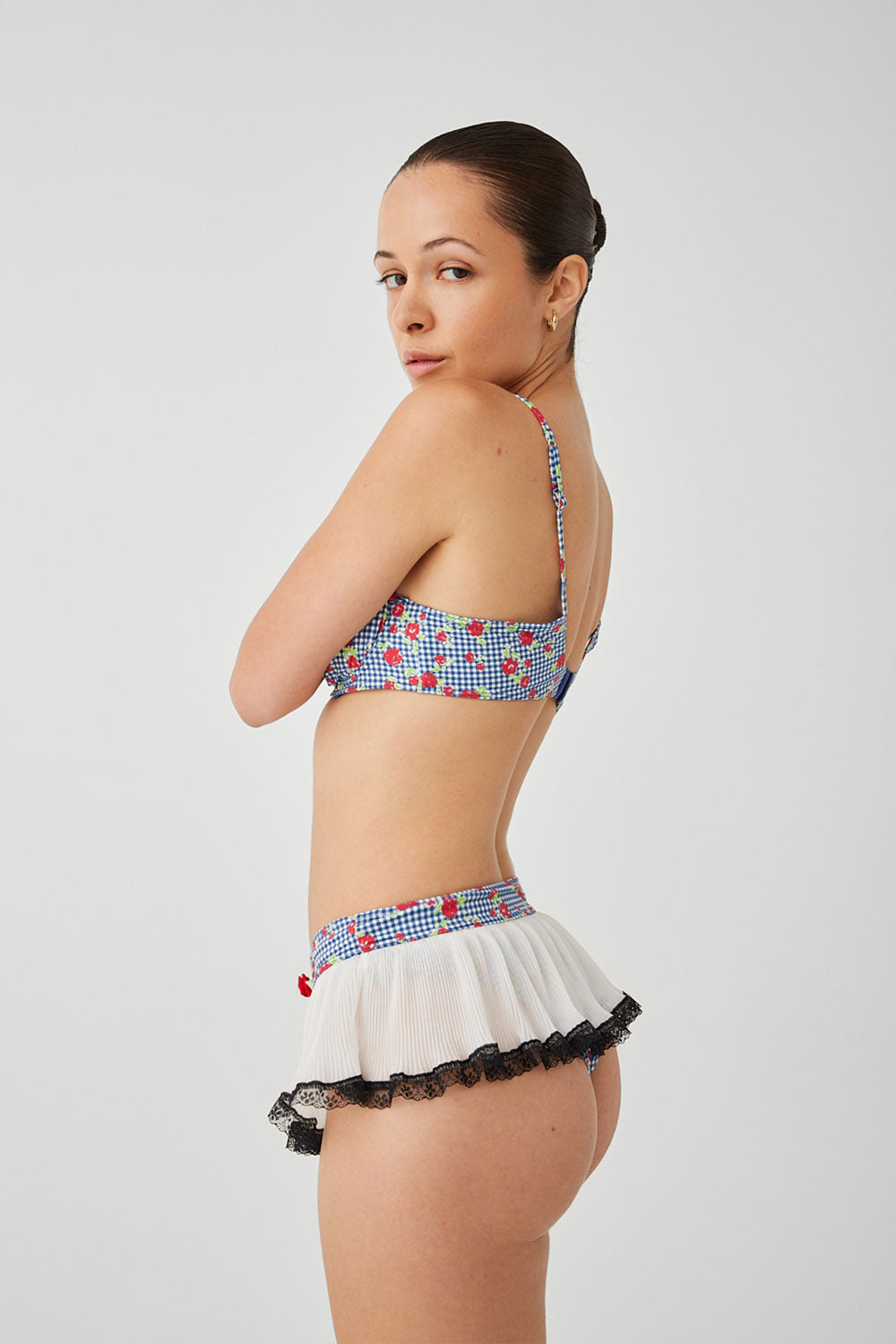 x GUIZIO Ellison Floral Swim Skirt Bikini Bottom - Rose Gingham