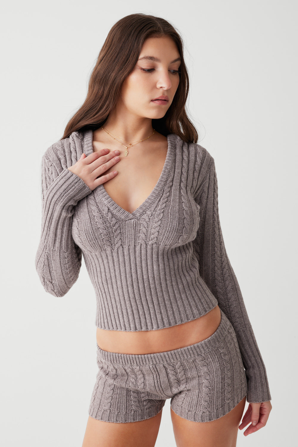 Evermore Cable Cloud Knit Sweater - Dark Pearl