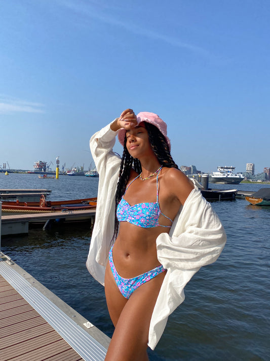 amaka hamelijnck edit blue wave floral bikini set by Frankies Bikinis 