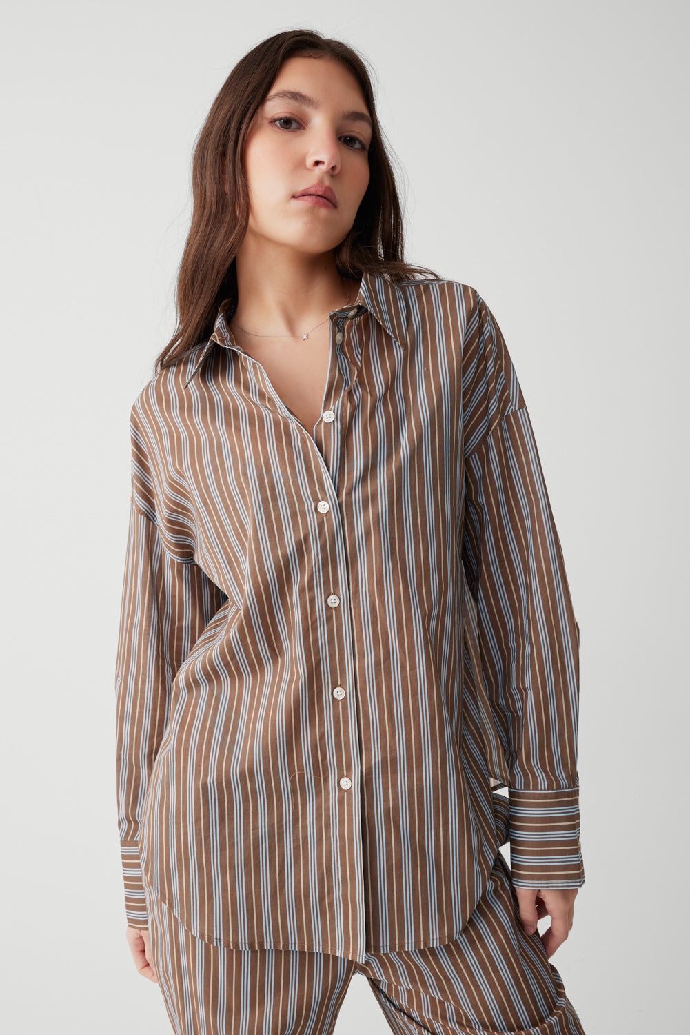 Griffin Striped Button Up Shirt - Ocean Stone